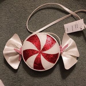 Red & White Candy-Shaped Crossbody Bag with Bow Accents